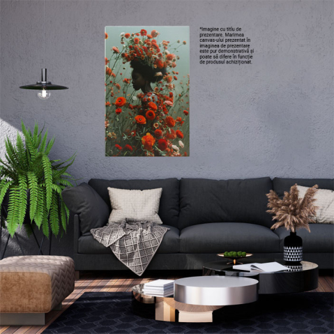 Tablou Canvas: O Călătorie spre Centrul Inimii prin Arta Naturii Doamna cu Flori și Piele de Abanos Pictura Digitala 40x25CM [1]