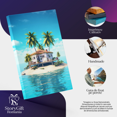 Tablou Canvas Căsuță pe Insulă Mică | Pictură Digitală Peisaj Izolat, Marime 40x25CM [1]