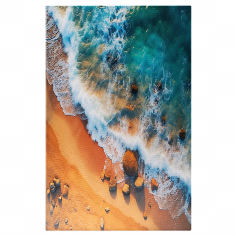 Peisaj - O Dimineață pe Plajă - Pictură Digitală cu Soare și Valuri, Marime 40x25CM