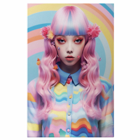 Tablouri Canvas - Tablou Canvas Fată cu Păr Lung și Cămașă Colorată | Artă Digitală, Marime 40x25CM