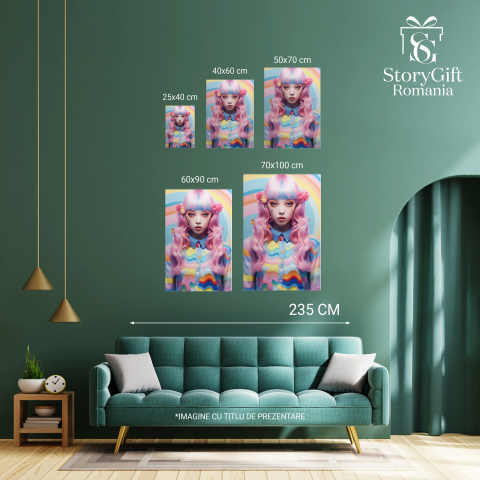 Tablou Canvas Fată cu Păr Lung și Cămașă Colorată | Artă Digitală, Marime 40x25CM [2]