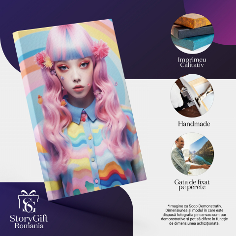 Tablou Canvas Fată cu Păr Lung și Cămașă Colorată | Artă Digitală, Marime 40x25CM [1]