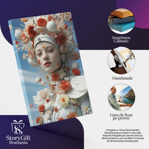 Tablou Canvas:  O fata draguta cu multe flori pe cap si pe haine - eleganta Pictura Digitala 40x25CM [2]