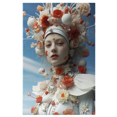Abstract - Tablou Canvas:  O fata draguta cu multe flori pe cap si pe haine - eleganta Pictura Digitala 40x25CM