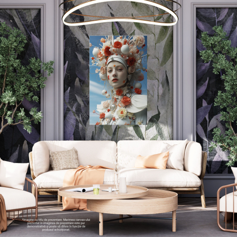 Tablou Canvas Fată Drăguță cu Flori | Pictură Digitală Elegantă, Marime 40x25CM [3]