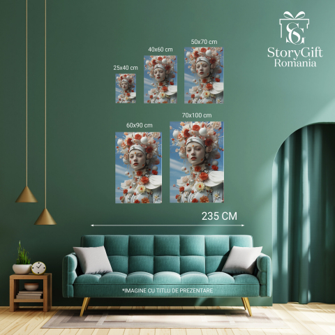 Tablou Canvas Fată Drăguță cu Flori | Pictură Digitală Elegantă, Marime 40x25CM [2]