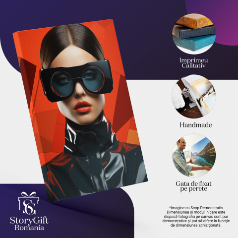 Tablou Canvas Femeie cu Ochelari 3D - Stil Modern Luciu, Marime 100x70CM [1]