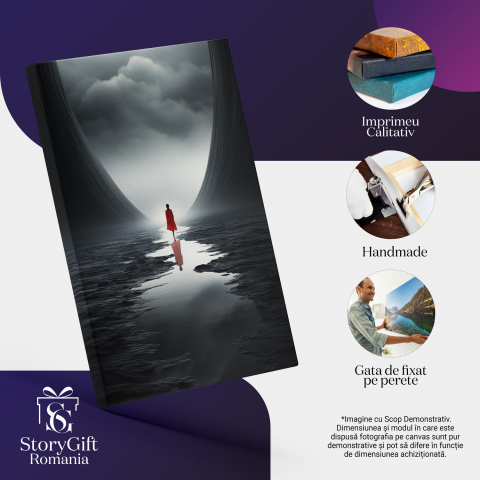 Tablou Canvas Femeie cu Rochie Roșie în Pustietate | Pictură Digitală, Marime 40x25CM [1]