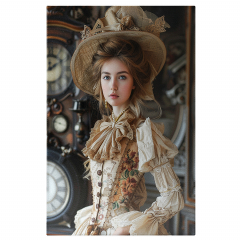 Femeie în Vestimentație din Anii 1800 cu Ceas - Eleganța Epocii în Pictura Digitală, Marime 40x25CM