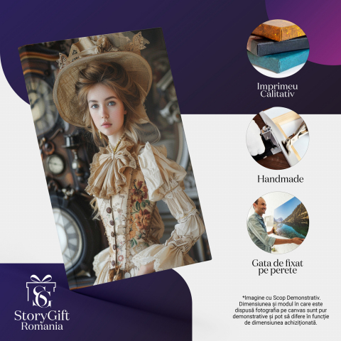 Femeie în Vestimentație din Anii 1800 cu Ceas - Eleganța Epocii în Pictura Digitală, Marime 40x25CM [1]