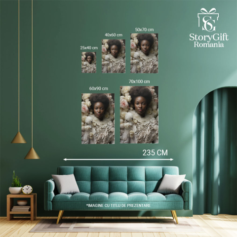 Tablou Canvas:  O femeie de culoare imbracata in alb - eleganta pasare flori Pictura Digitala 40x25CM [3]