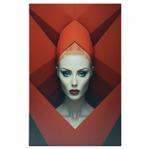 Tablou Canvas Femeie cu Elemente Abstracte | Pictură Digitală Roșie, Marime 40x25CM