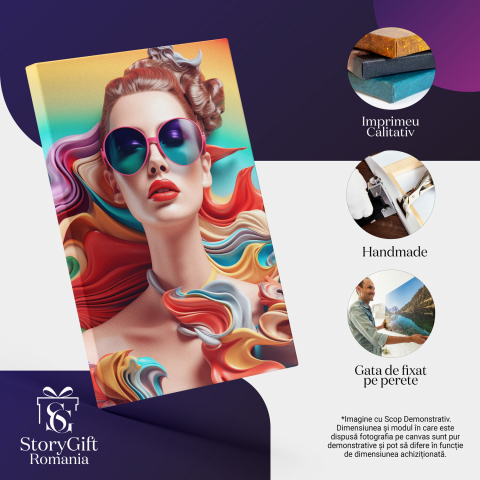 Tablou Canvas Femeie cu Ochelari de Soare | Pictură Digitală Abstractă, Marime 40x25CM [1]