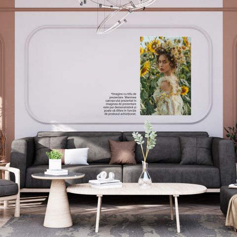 Femeie în Îmbrățișarea Naturii - Răsăritul Florilor de Soare pe Câmp - Pictură Digitală, Marime 40x25CM [3]