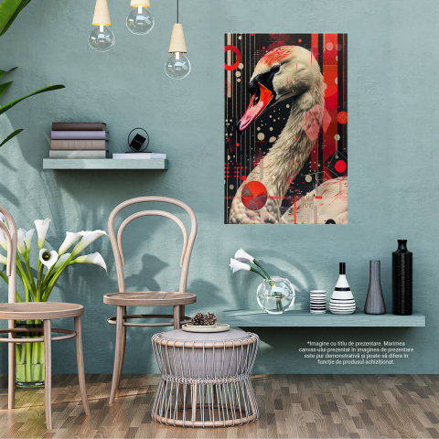 Lebăda într-un Dans al Roșului Electric - Eleganță în Culori, Marime 40x25CM [2]