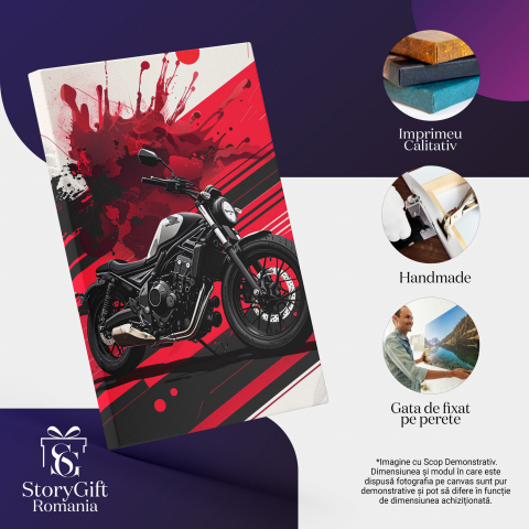 Motocicletă Scumpă pe Pata de Culoare Roșie - Tablou Canvas, Marime 40x25CM [1]