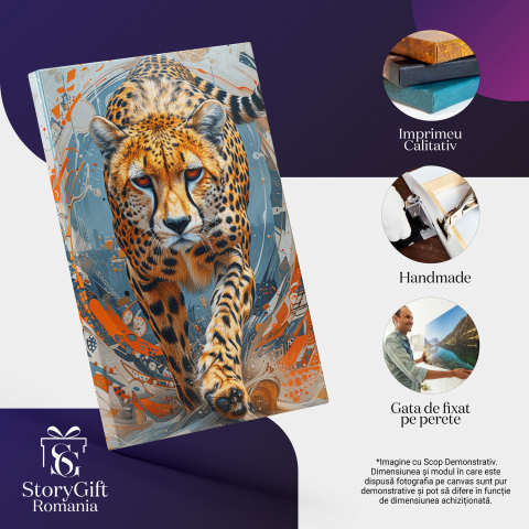 Privirea Întimidantă a Leopardului - Un Leopard într-o Lume Colorată, Marime 40x25CM [1]