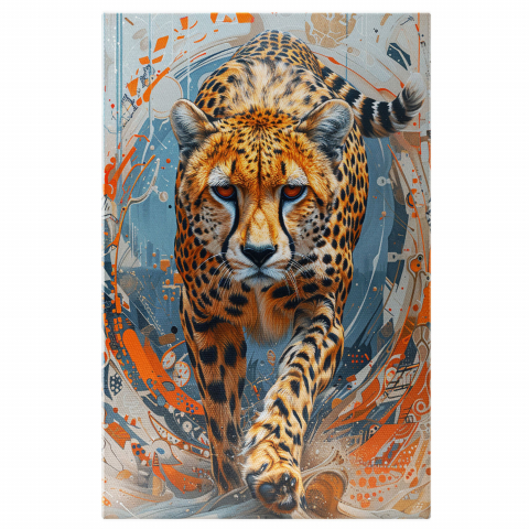 Privirea Întimidantă a Leopardului - Un Leopard într-o Lume Colorată, Marime 40x25CM