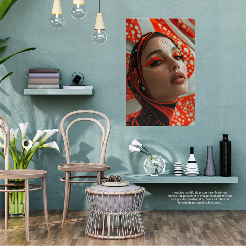 Tablou Canvas Pictură Digitală Portret Femeie cu Nuanțe Roșiatice și Negre - Stil și Eleganță, Marime 40x25CM [2]