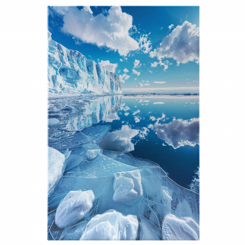 Ocean Dezghețat și Ghețari cu Reflecții în Cer și Nori Albi, Marime 40x25CM