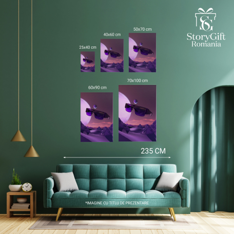 Tablou Canvas - Ochelari Mov pe Background Mov cu Lună Colorată și Pietre Inegale, Marime 60x40CM [3]