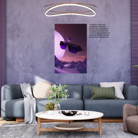 Tablou Canvas - Ochelari Mov pe Background Mov cu Lună Colorată și Pietre Inegale, Marime 60x40CM [2]