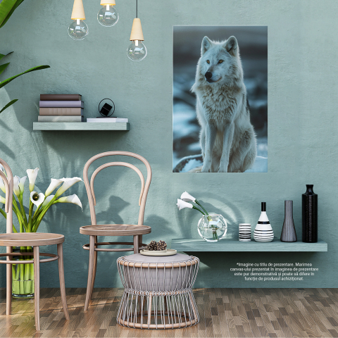 Tablou Canvas:  Ochii portocalii ai unui lup ațintiți către o pradă- Tainele sălbăticiei Pictura Digitala 40x25CM [2]