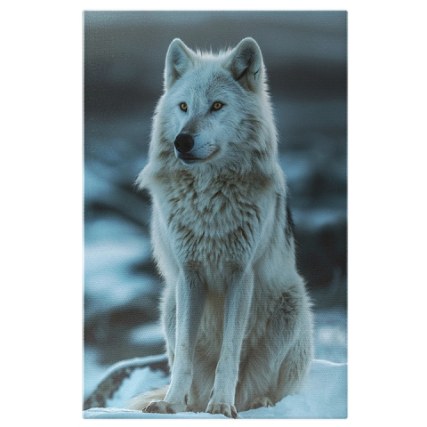 Tablouri Canvas - Tablou Canvas:  Ochii portocalii ai unui lup ațintiți către o pradă- Tainele sălbăticiei Pictura Digitala 40x25CM