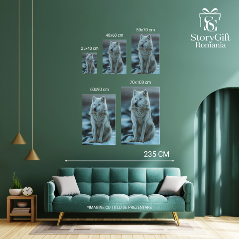 Tablou Canvas:  Ochii portocalii ai unui lup ațintiți către o pradă- Tainele sălbăticiei Pictura Digitala 40x25CM [3]