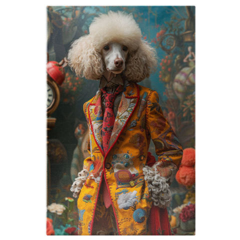 Câini - Tablou Canvas Oda Opulentă Caninului Ornamental Pudel Elegant Îmbrăcat Aristocratic , Pictura Digitala 40x25CM