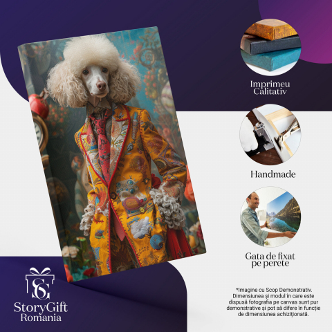 Oda Opulentă a Pudelului Elegant - Tablou Canvas cu Câine Ornamental Îmbrăcat Aristocratic, Marime 40x25CM [1]