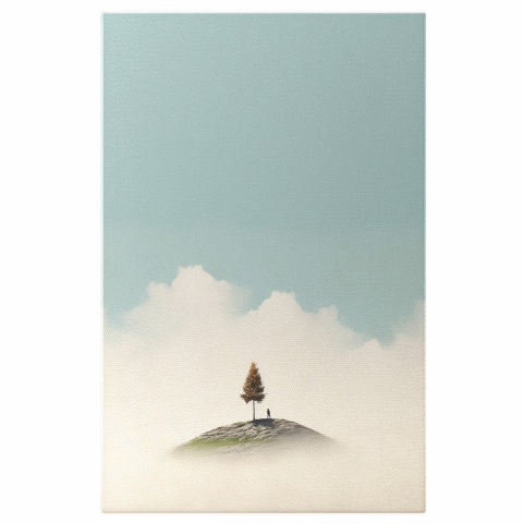 Tablouri Canvas - Tablou Canvas Om pe Vârful Muntelui | Pictură Digitală Inspirațională, Marime 40x25CM