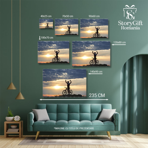 Tablou Canvas Om in Haine Sport si Casca, Langa Bicicleta, Silueta, Bicicleta, Ciclism, Vacanta, Vedere 2898 40x25CM [4]