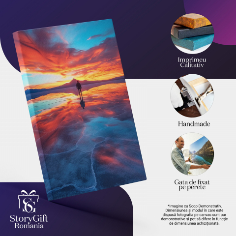 „Tablou Canvas Omul de pe Gheața Spartă Privește Apusul din Munți”, Marime 40x25CM [1]