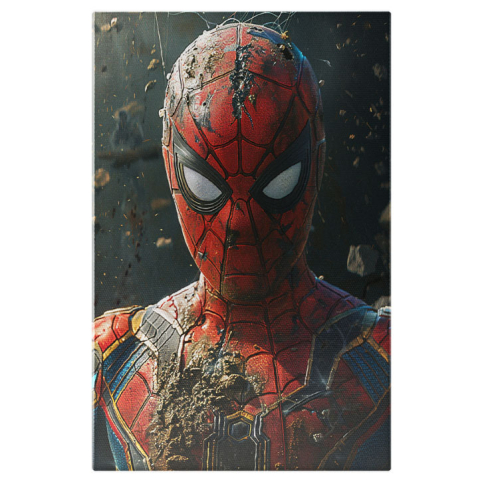 Personaje Desene Animate - Tablou Canvas  Omul Paianjen Persoanj Animat, Spiderman in Costum Rosu cu Albastru Supererou Benzi Marvel , Pictura Digitala 40x25CM