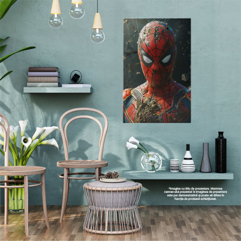 Tablou Canvas  Omul Paianjen Persoanj Animat, Spiderman in Costum Rosu cu Albastru Supererou Benzi Marvel , Pictura Digitala 40x25CM [1]