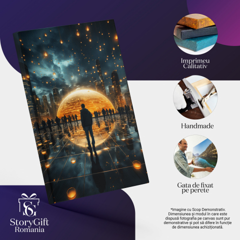 Orașul Viitorului - Grup de Oameni și Sfere - Pictură Digitală, Marime 40x25CM [1]