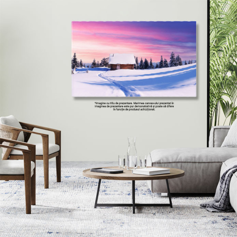 Tablou Canvas: Oras Invelit in Iarna - Peisaj, Iarna, Casa, Munti 40x25CM [2]