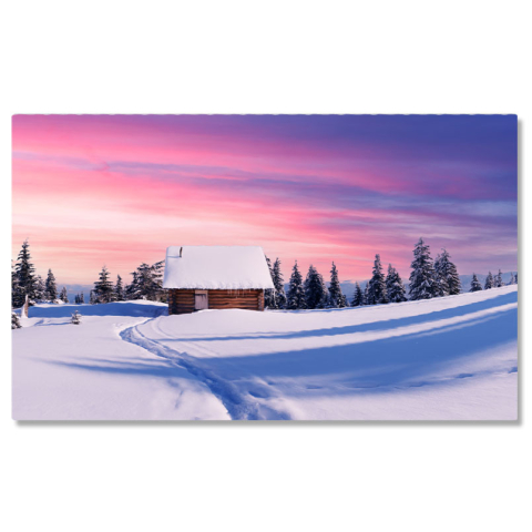 Calea Lactee - Tablou Canvas: Oras Invelit in Iarna - Peisaj, Iarna, Casa, Munti 40x25CM