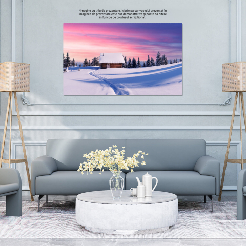 Oraș Învăluit în Iarnă: Peisaj de Zăpadă cu Munți și Case, Marime 40x25CM [3]