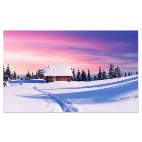 Oraș Învăluit în Iarnă: Peisaj de Zăpadă cu Munți și Case, Marime 40x25CM