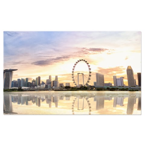Oraș - Orașul Singapore la Apus: Skyline cu Reflexie în Râu, Marime 40x25CM