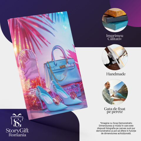 Blue Outfit with Stylish Shoes, Sunglasses, and Handbag – Digital Art, Marime 40x25CM [1]