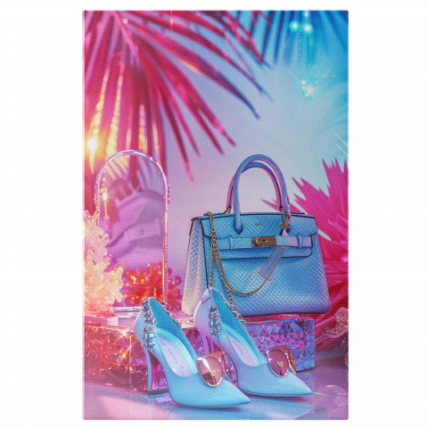 Blue Outfit with Stylish Shoes, Sunglasses, and Handbag – Digital Art, Marime 40x25CM