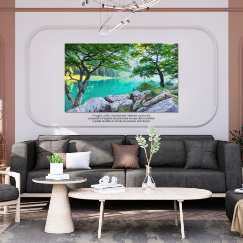 Tablou Canvas Padure si Lac in Valea Muntilor Elvetieni Lac, Padure, Munti, Peisaj, Natura. 140x90CM [4]
