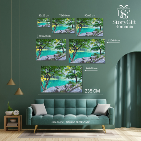 Tablou Canvas Padure si Lac in Valea Muntilor Elvetieni Lac, Padure, Munti, Peisaj, Natura. 140x90CM [3]