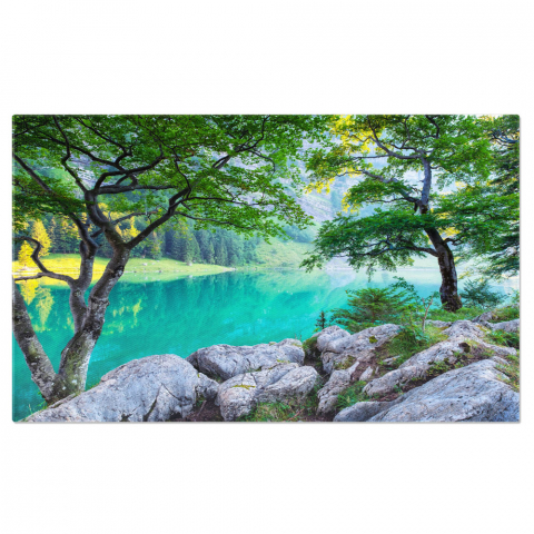 Marimea 140x90CM - Tablou Canvas Padure si Lac in Valea Muntilor Elvetieni Lac, Padure, Munti, Peisaj, Natura. 140x90CM