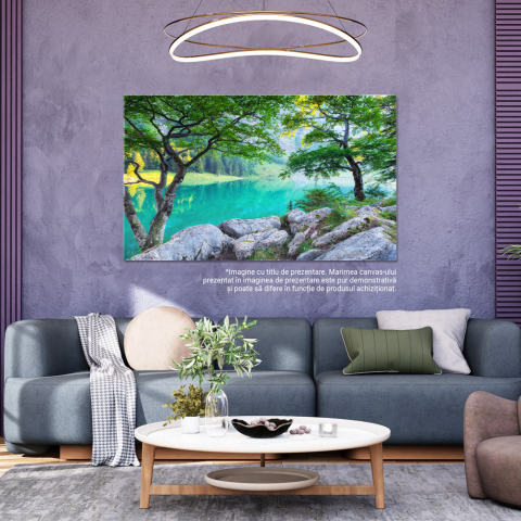 Tablou Canvas Padure si Lac in Valea Muntilor Elvetieni Lac, Padure, Munti, Peisaj, Natura. 140x90CM [2]