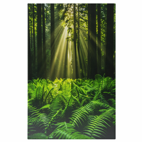 Pădure Tropicală cu Frunze Mari și Razele Soarelui Printre Copaci, Marime 40x25CM