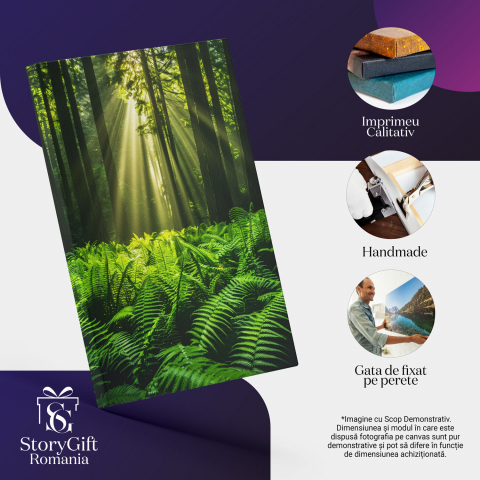 Pădure Tropicală cu Frunze Mari și Razele Soarelui Printre Copaci, Marime 40x25CM [1]